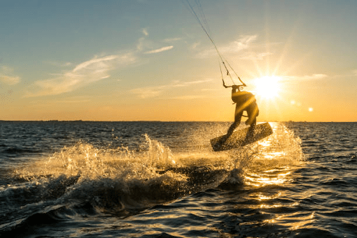 Sunset kitesurfing activity in Fiji
